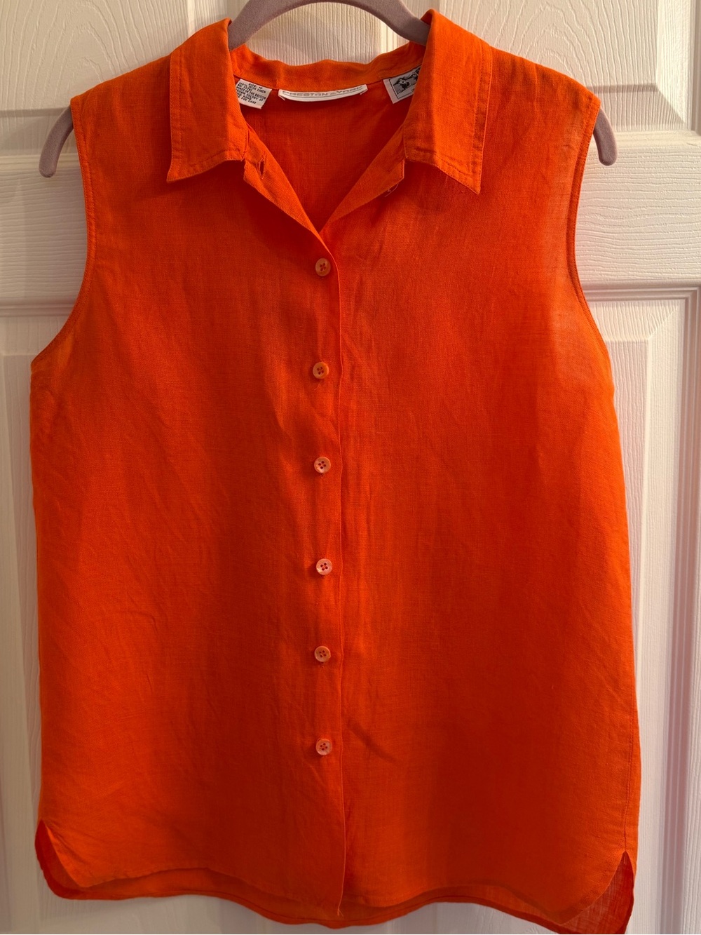 Preston & York VintageSleeveless Orange Button-Front Irish Linen Top